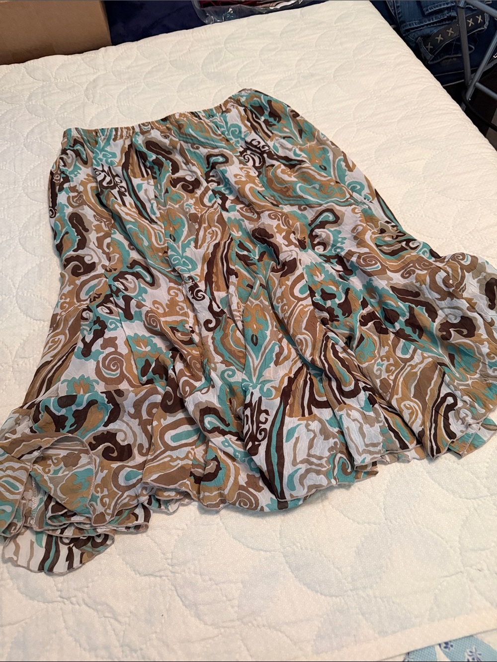RAFAEL Aqua, Brown & Cream Patterned Circle Skirt